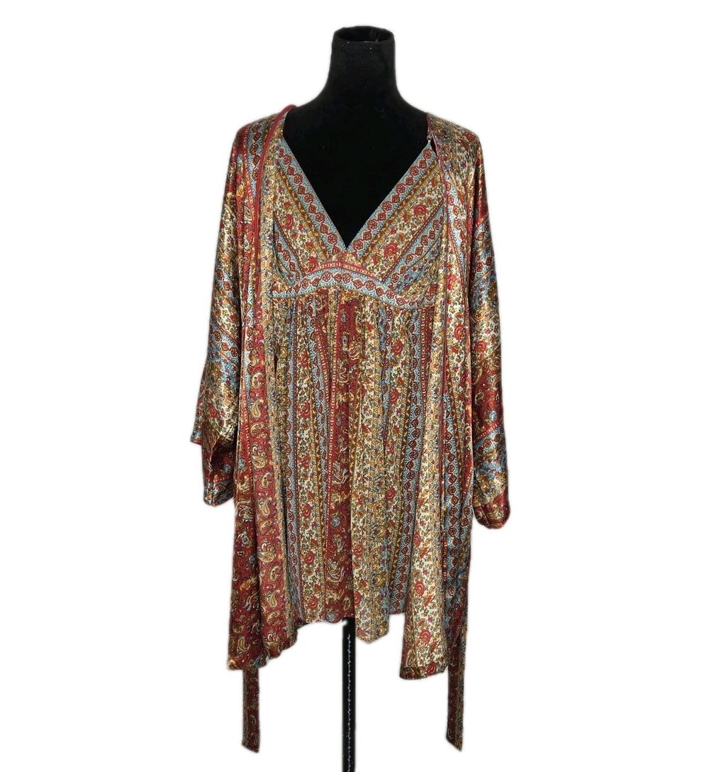 Oscar de la Renta Paisley Robe Nightgown Set Boho Loungewear No Tag Fits L/XL